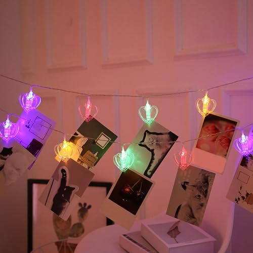 Recitem Herzform LED Fotoclips Lichterkette Klammern mit Timer, mit 20 LED Clips, Timer 8 Modi USB/Batteriebetrieben Foto für Zimmer, Hochzeiten,Wohnzimmer (Mehrfarbiger Akku ohne Fernbedienung)