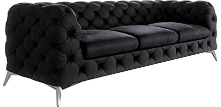 S-Style Möbel Maria Sofa 3-Sitzer Chesterfield-Sofa für Wohnzimmer Lounge Couch mit verchromten Füßen Möbel Freistehende Polster Sofas & Couches Sofagarnitur Couchgarnitur Schwarz 243x73x100 cm