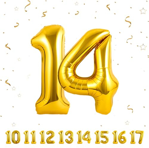 Geburtstag zahlen luftballon 14 jahre | Folienballon Gold- Folienballon in 40-101cm Geburtstagsdeko - Ballon Zahl Deko zum Geburtstag fliegt mit Helium für 14.Geburtstags