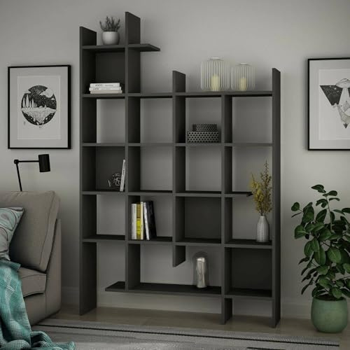 Dmora - Libreria Chertan, Scaffale da ufficio, Mobile portalibri, Biblioteca, 122x26h188 cm, Antracite