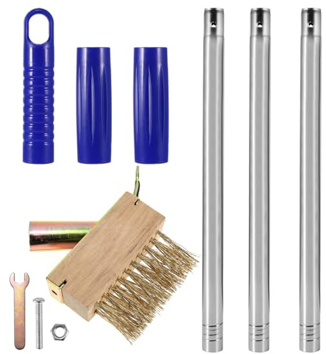 Jasfyee Weed Brush, Block Paving Weeding Tool with 59 Inch Retractable Handle, Patio Brush with Copper Wire Bristles and Metal Scraper, Patio Cleaner Brush (With 1 brush head)