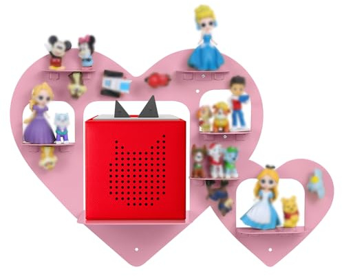 Riuog Shelf for Tonies & Toniebox,Tonie Doll Storage, Wall-Mounted Shelf for Kids Room, Magnetic Metal Rack with Heart Design for Girls and Boys, Accessories for Toniebox Starter Set (Pink)