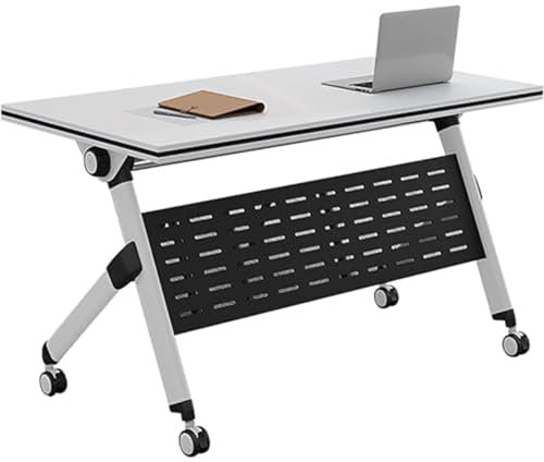 Faltbarer Besprechungstisch mit feststellbaren Rädern für mobiles Training, rechteckiger Gaming-Laptop, Heimbüro, Schreibtisch für Arbeitsplatz und Schreiben (Weiß, 160 x 40,6 x 76,2 cm)