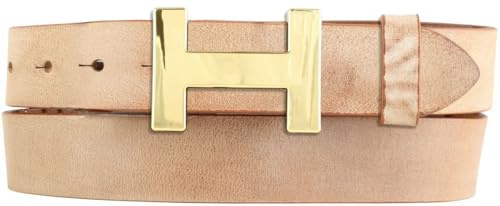 Damen-Gürtel HERMINE aus weichem Vollrindleder Vintage-Look 3 cm | Leder-Gürtel für Damen 30mm | Schmaler Ledergürtel Vintage für Damen 30mm | Gold glänzend