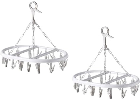 QUALIWARE 2X Oval Socks Dryer 20 Peg White Laundry Clips with Hanger | Peg hanger with clips Storage & Organization Socks Undergarments Laundry Airer Rack Lingeri Knickers Hats Scarves Small Towels