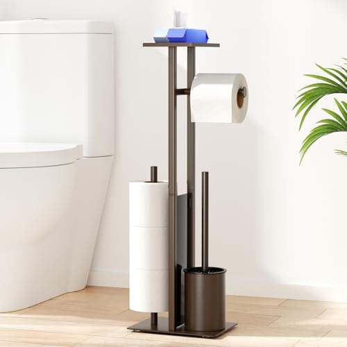 Porte-papier Toilette en Acier Inoxydable avec Brosse WC et Étagère - Support Debout
