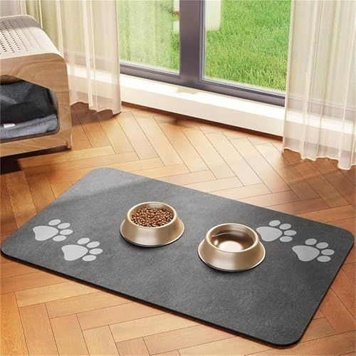 Hearda Futtermatte Hund rutschfest, Napfunterlage Hund Saugfähig Katzen Futternapf Unterlage Schnelltrocknend Unterlage Katzennapf Futternapf Matte (50x80cm,Dunkelgrau F)