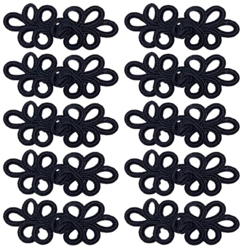 EORPAVU Knöpfe, 10 Paar chinesische Knoten-Frosch-Knopf-Nähverschlüsse für Cheongsam Tang-Anzug Schal Strickjacke Pullover Mantel Kleidung Nähkleidung (schwarz)