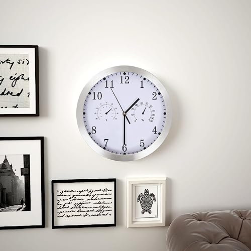 LLEZKBR Maison et jardin, décoration, horloges, horloges murales, horloge murale avec mouvement à quartz, hygromètre, thermomètre, blanc
