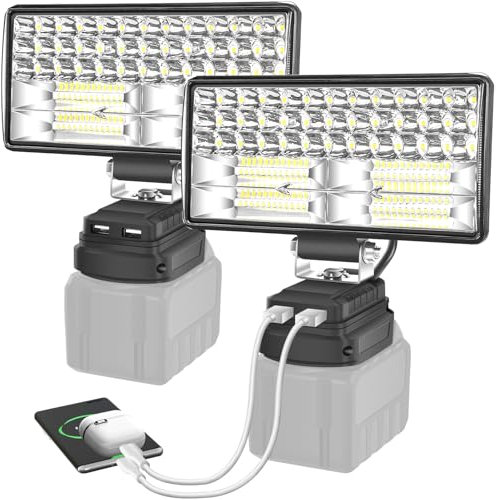 Herenear Lampada da Lavoro LED Portatile a Batteria per Makita 21V, 84W 8000LM, Faro da 8 Pollici con 2 Porte di Ricarica USB (5V 2.1A), 2 Impostazioni di Luminosità, Ideale per Cantieri