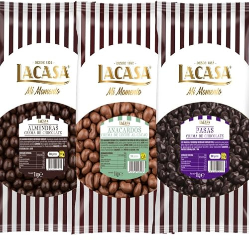 Lacasa Mi Momento pack 3kg bolas: Pasas de Corinto con chocolate Negro,Almendra con chocolate Negro,Anacardo leche