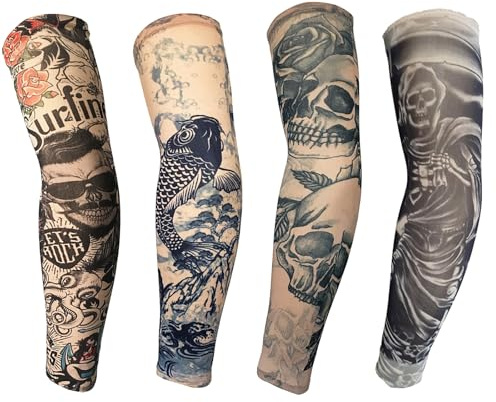 FANOST Maniche per tatuaggi per uomini e donne, maniche finte per ciclismo, corsa, sport all'aria aperta, campeggio, viaggi, protezione solare, Halloween tatuaggio, multicolore, Taglia unica
