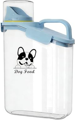 Boite Croquettes Chien Bleu 2.8L avec Doseur et Poignée Nourriture Sèche | Boite a croquette pour chien transparente avec couvercle pratique, adaptée à la cuisine, au placard et aux espaces animaux