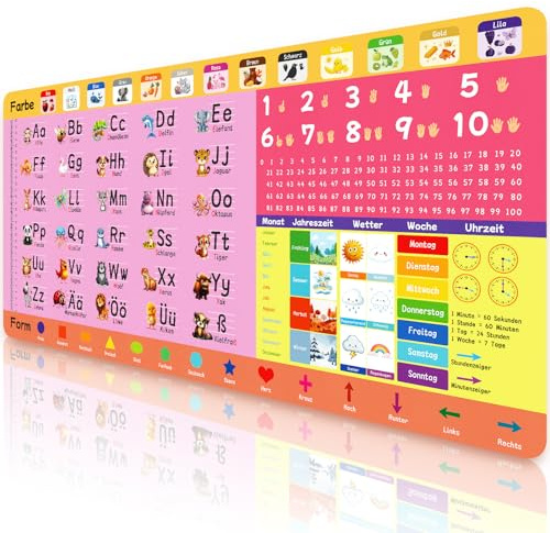 Niviy Schreibtischunterlage Kinder 80X40CM Tier ABC Lernen | XXL Mauspad PU-Leder Tischunterlage, abwischbar, rutschfest, wasserfest, Schreibunterlage Geschenk Schulanfang Mädchen