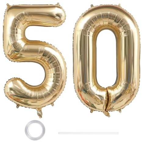 GoldRock XXL Luftballon 50 Geburtstag Deko, Deko 50 Geburtstag Frau Mann | 40 Zoll Zahlen Luftballons Geburtstag 50,Weißgold Ballon Geburtstagsdeko 50 Jahre,Folienballon 50 für Jubiläum, 50 Luftballon