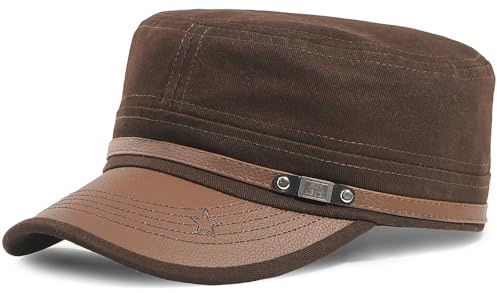 LXOrdora Men Flat Top Hat Cadet Army Cap Twill Cotton Baseball Military Cap | Twill Fabric, Baseball Style, Breathable, Military Inspired, Daily Wear