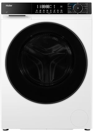 Haier X Series 5 10kg Wash + 6kg Dry Freestanding Washer Dryer, 1400 RPM, A-20% Rated, I-Refresh, hOn App, 16 Programmes, Smart Dual Spray, White & Black Door, 56x60x85 cm - HWD100BP16357UUK
