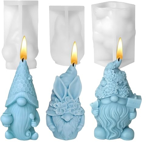 Weciau Silikonformen Gießformen Wichtel, 3 Stück Kerzen Silikonformen Set, 3D Silikon Kerzenformen, Kerzen Gießen Formen, für DIY Aromatherapie Kerzen Herstellung Supplies