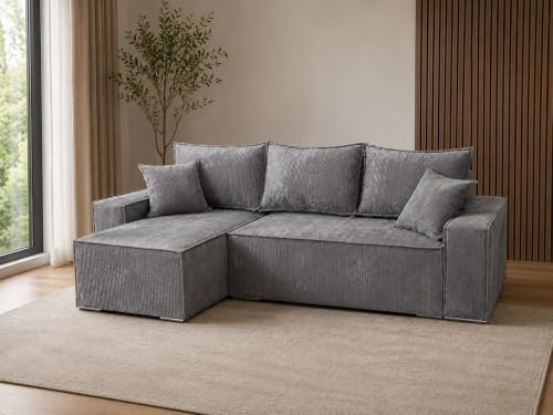 Sofa Fabio 210x160x65 cm, Schlaffunktion, Lincolnstoff, Grau, Links
