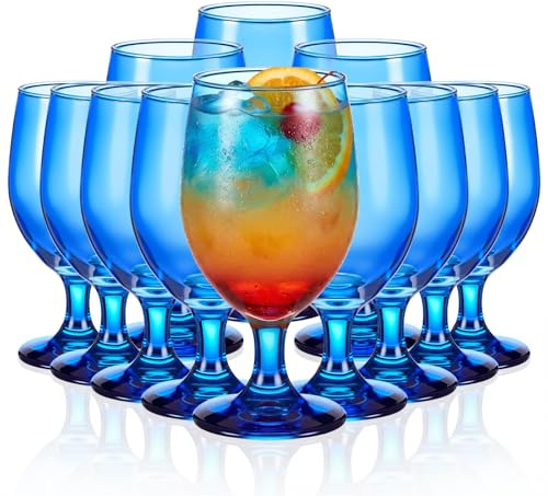Patelai Set of 12 Cobalt Blue Glasses 13.5 oz Water Goblet Glass Stemmed Water Glasses for Juice Wine Beer Tea Milk Cold Beverages Drinks Dishwasher Safe