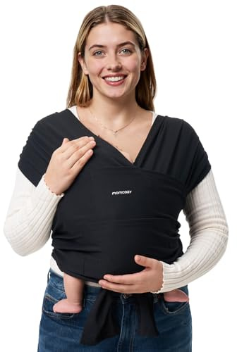 Momcozy fascia neonato, fascia per neonati con anello facile da indossare, fascia per il trasporto traspirante a mani libere, marsupio regolabile da 3,6 kg a 15 kg, Nero