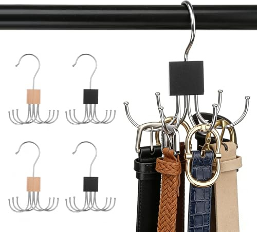 4 Pcs Porte Ceinture, pour Rangement Ceinture Echarpe Cravates, Porte-écharpes pivotants à 360°, Chaussettes, Ceintures, Gants et Foulards (2 Couleurs)