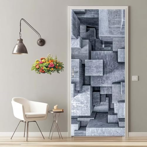 Adesivi per Porte Interne 95X215 cm 3D Adesivi per Porte Grigio Geometrico Pellicola Porta, Adesivo per Porta Poster Sticker Murale Rimovibile Soggiorno Camera da Letto Bagno Decorazione - MT2503