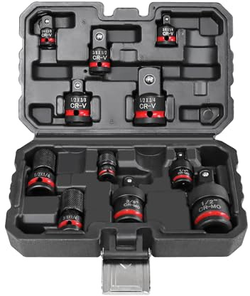 AmazingFree 11-Piece Impact Socket Adapter Set-Impact Rated Drill Socket Adapters&Extensions,1/4 3/8 1/2 Drive,CR-V&CR-MO Steel,Ball Detent for Secure Fit,Essential Tool Kit for Car/Home Repair