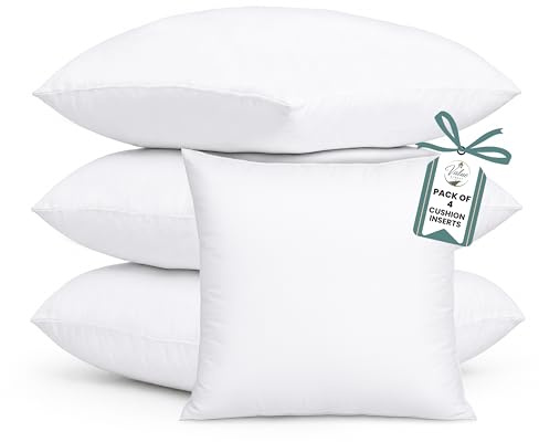 Cushion Inserts 45cm x 45cm Pack of 4 – Hypoallergenic Hollowfibre Cushion Pads – Soft & Supportive Sofa Cushions, Stays Fluffy for Longer Anti-Allergy Bounce Back Square Pillows (18x18)