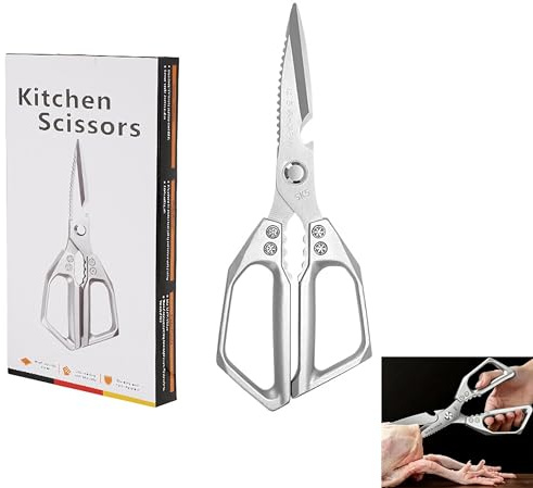 Hongmeru Heavy Duty Kitchen Scissors, Stainless Steel Kitchen Shears, Aluminum Handles, Sharp Metal Cooking Scissors, Poultry Meat, Vegetables, Herbs, BBQ, Nut Cracker, Bottle Opener & Fish Scaler