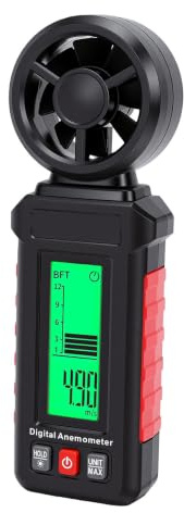 Zunate Anémomètre Portatif Rétro-éclairage Vert, Alarme 3 Couleurs, Compteur de Vitesse du Vent, Coque Antidérapante, écran LCD, Compteur Numérique Portable de Vitesse du Vent pour Utilisation de