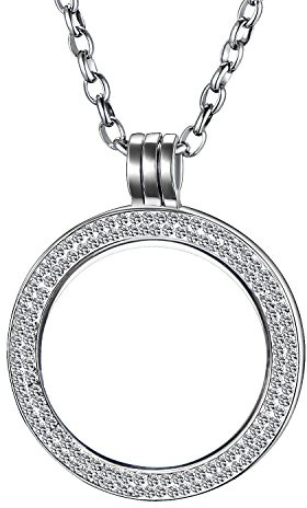 Morella Damen Halskette 70 cm Edelstahl mit Schmuckmünze Zirkonia Coin Anhänger 33 mm Silber