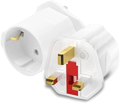 CABLEPELADO Adaptador de Enchufe de Europeo a Enchufe UK, Adaptador Enchufe Viaje, Adaptador Enchufe Español a Ingles UK Inglaterra de Viaje, para Qatar, Irlanda, Maldivas, Escocia, Tipo G, Blanco