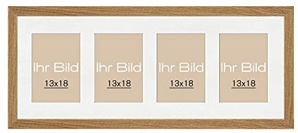 Bilderrahmen Collage Landhaus Shabby Vintage Clara Eiche Natur (mit Struktur) 64x27cm mit vier Passepartout-Ausschnitten in Reinweiß