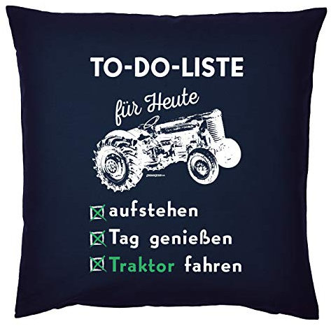 Bauer/Landwirt/Traktor Deko-Kissen - Sprüche Geschenk-Kissen Landwirtschaft : to-Do-Liste für Heute - Traktor Fahren - Deko Bauernhof - Kissen ohne Füllung - Farbe: Navyblau