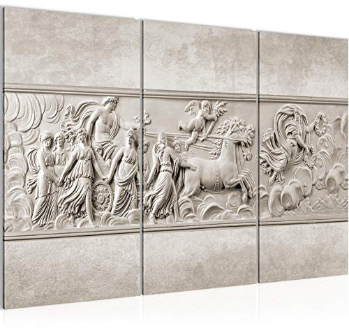 Runa Art Antico Bassorilievo Roma Quadri Soggiorno Grande Beige 120 x 80 cm 3 Pezzi Decorazione Murale 025631a