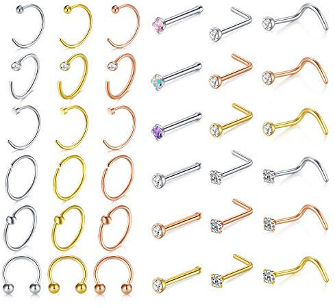 D.Bella 18G Nasenring Nasenpiercing Chirurgenstahl Spirale Nasenstecker Nase Hoop Ring Klare Nase Retainers für Frauen Männer