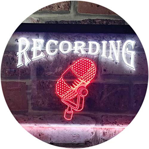 ADVPRO Recording On Air Microphone Studio Dual Color LED Barlicht Neonlicht Lichtwerbung Neon Sign Weiß & Rot 600 x 400mm st6s64-i0206-wr