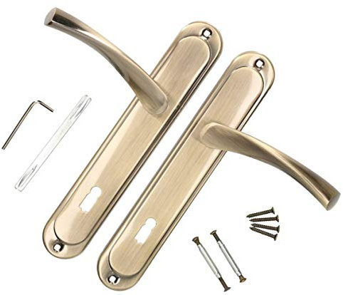 KOTARBAU® Juego de manillas para puerta, Manilla con bocallave, 72 mm, Manijas de puerta de placa larga, 2 Manetas, Manillas para puerta interior y exterior, Picaportes acabado cuero, Kit de montaje