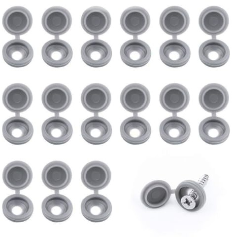 INCREWAY Screw Covers, 100pcs Gray Plastic Screw Cap Hinged Fold Over Caps Rubber Dust Washer Flip Tops with Storage Box, Gray