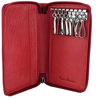 CONTE MASSIMO Schlüsselanhänger für Herren und Damen, Echtes Leder mit Reißverschluss, Haken und Fächern, Inklusive Geschenkbox