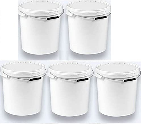 Silplast 5 x 20 Liter Eimer mit Deckel, Weiß, lebensmittelecht, 5 Stück | Stapelbar, Kunststoffeimer, Milch-/Vorratseimer, Honigeimer, Lebensmittelbehälter, Leereimer für Mehl, Wassereimer