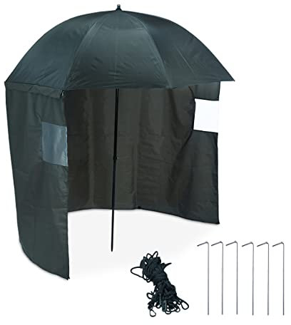 Relaxdays Angelschirm mit Seitenwand, wasserabweisend, Kippmechanismus, Erdnägel & Tragetasche, Angelschirmzelt, grün