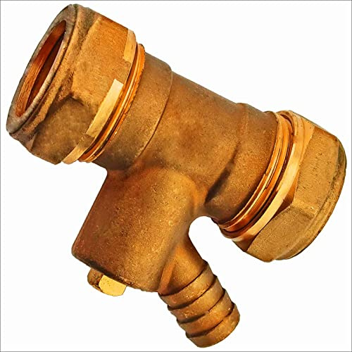MegaHaustechnik Kupplung Muffe Verbinder mit Entleerung für Kupferrohr Außendurchmesser 28mm Schraubfitting Klemmringverschraubung aus Messing Trinkwasser geeignet mit Schlauchtülle