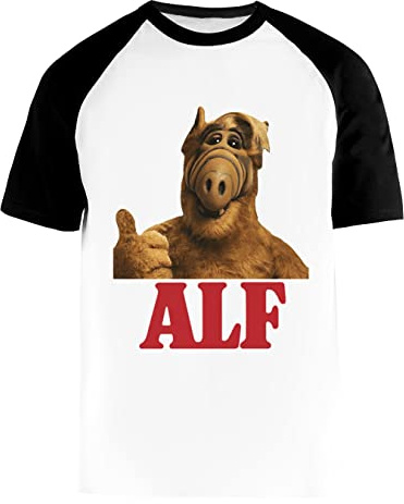 Alf Retro Thumb Up Weißes Baseball T-Shirt Herren Damen Unisex Kurze Ärmel Rundem Hals White Mens Womens M