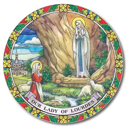 Our Lady of Lourdes suncatcher stained glass window sticker reusable 6 inch sun catcher