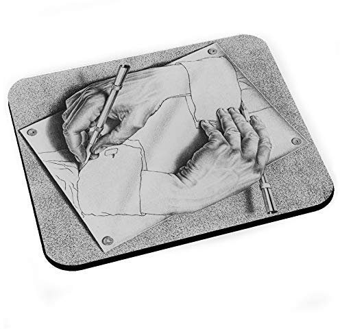 Tappetino Mouse Mani disegnano Illustrazione Escher Disegno Illustion Ottica Bianco e Nero