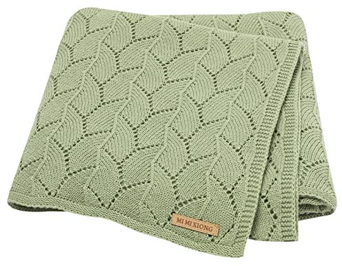 LAWKUL Cellular Blanket Baby 100% Cotton Knitted Soft Knit Crochet Blankets for Newborn Boy Girls Toddler 100x80cm Light Green