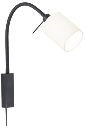 Fischer & Honsel Wandspot flex, Bettleuchte, Maui | sandschwarz| Stoffschirm| weiß Leinen| B: 8,50 cm, H: 40 cm, Ausladung Wand: 35 cm| mit Schnurschalter| 1x E14 max. 10,0W ohne Leuchtmittel