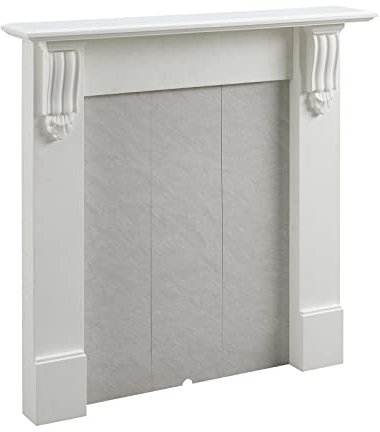 BALDERIA Manto de Chimenea eléctrica Grace | Base de Chimenea, Elegante, Blanco Crema, con Pared Trasera de mármol Gris Claro